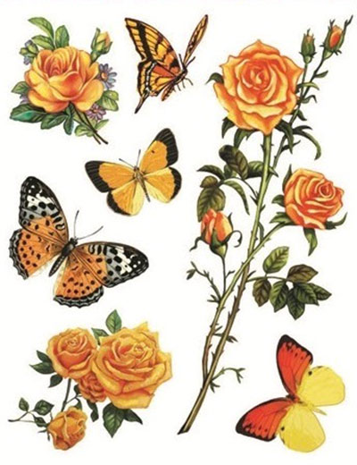 Okenné fólie kytice kvetov a motýle 1 ks
