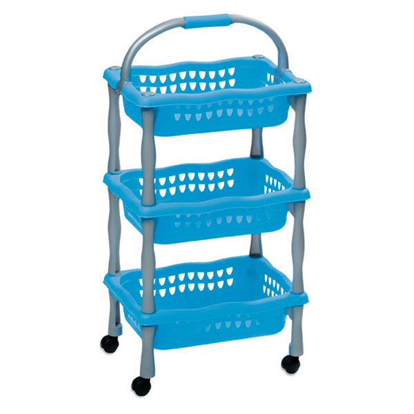 Plastový pojazdný regál do kúpeľne 622, 3 košíky, 3x4 kg, modrá