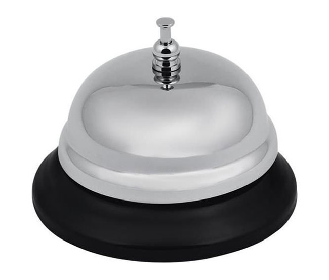 Stolný hotelový kovový zvonček na recepciu 8 x 6 cm čierny/strieborný