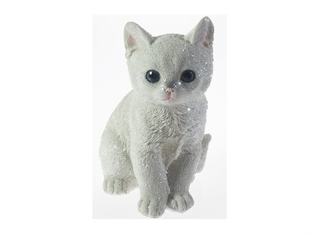 Mačka 6504 biela, 16 cm, polyresin