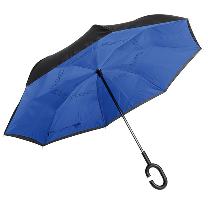 Obrátený dáždnik do auta dvojvrstvový 7848 109cm, čierno - modrý