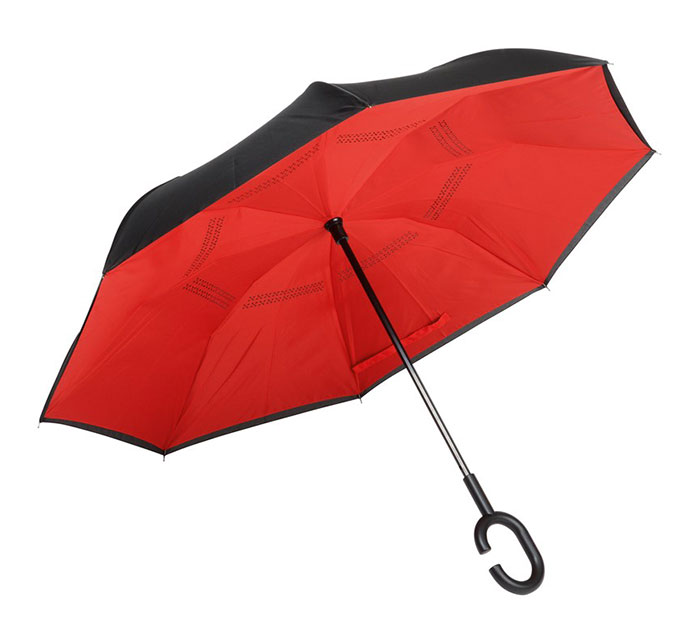 Obrátený dáždnik do auta dvojvrstvový 7857 109cm, čierno - červený