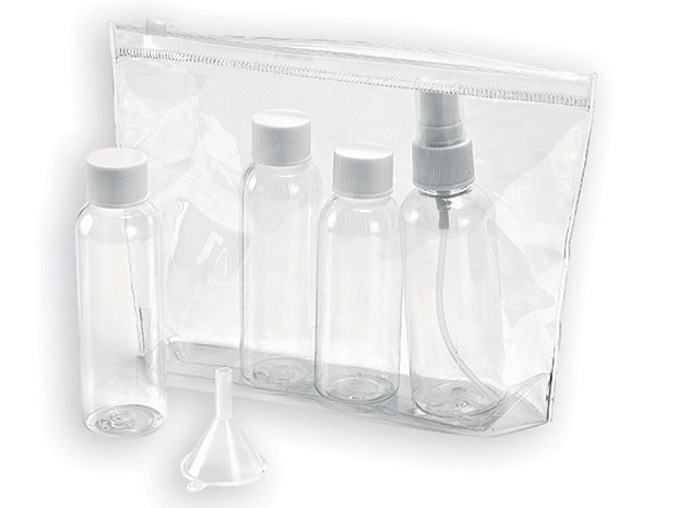 Plastové fľaše do lietadla s kozmetickou taškou súprava 5 ks